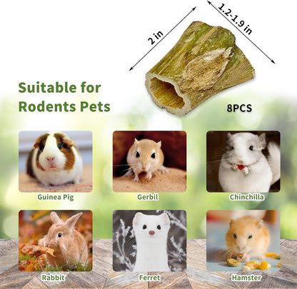 Fhiny Rabbit Chew Toys, 8 PCS 2" Natural Papaya Wood Chew Sticks Guinea Pig Treats for Dental Care