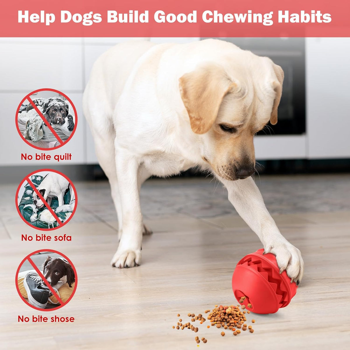 Rubber Treat Dispensing Dog Toys, Indestructible Dog Ball for Aggressive Chewers, Interactive Treat