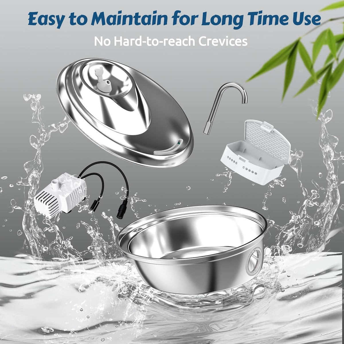 ORSDA Stainless Steel Cat Water Fountain, 100oz/3L Automatic Pet Drinking Fountain, Dog Water