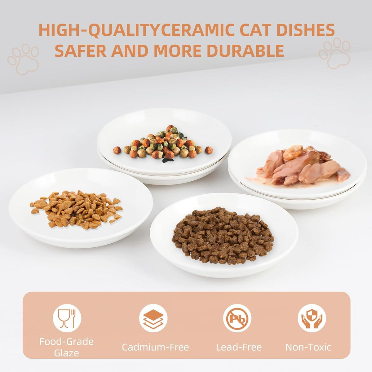 6 Pack Cat Food Bowl, Ceramic Cat Bowls, Anti Whisker Fatigue Cats Bowl Set,5.5 Inches Shallow Wide