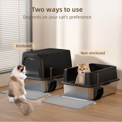Stainless Steel Cat Litter Box with Lid, Extra Large, Great for Large & Small Cats, Easy to Clean
