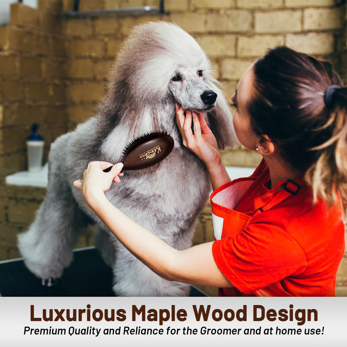 Kenchii Boar and Nylon Bristle Dog/Cat Grooming Brush with One-Piece Maple Body-Choose Size Large