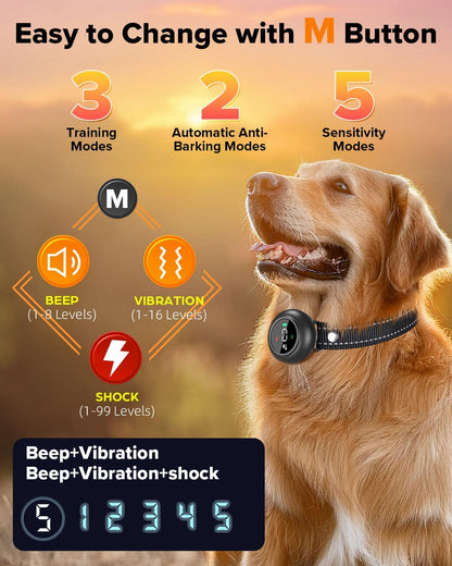 XDX 2-in-1 Dog Shock Collar & Bark Collar – 3300FT Dog Training Collar with Remote, Automatic