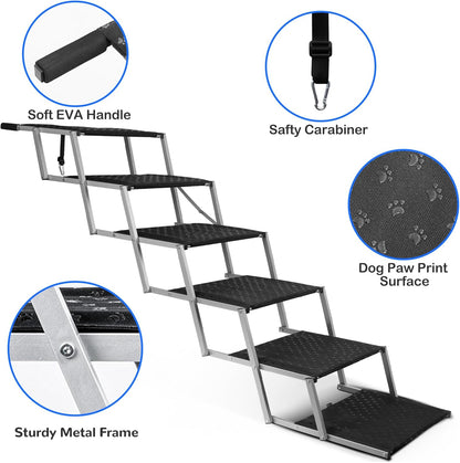 Niubya Dog Ramps for Cars, Portable Folding Dog Stairs for Cars, SUV, Trucks, Lightweight Pet Ramp