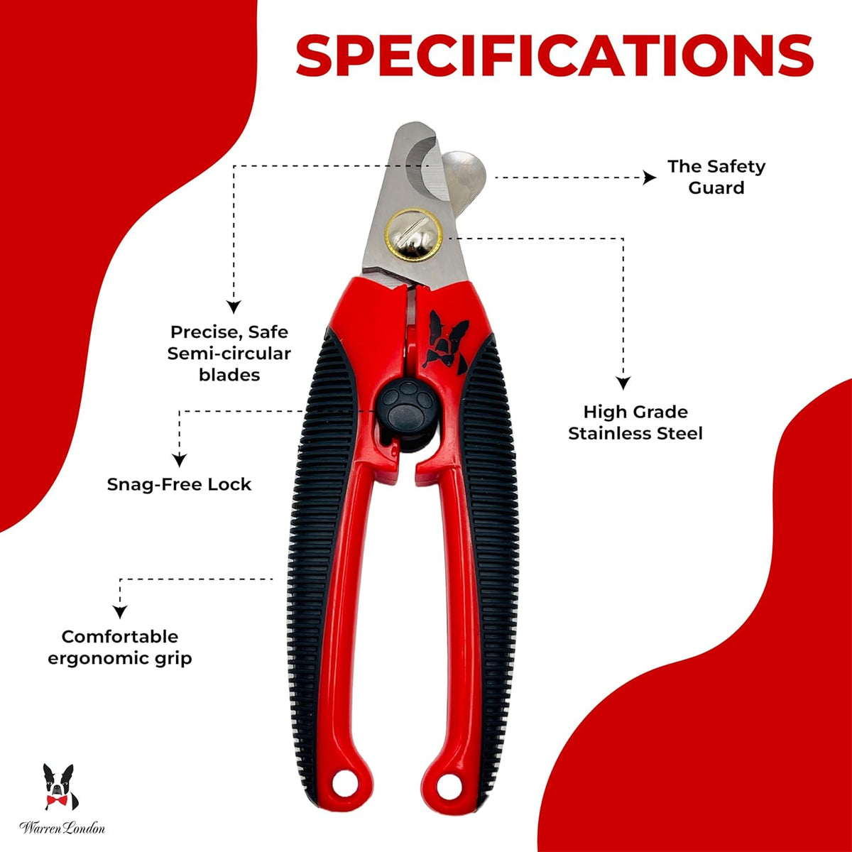 Warren London Dog Nail Clippers – Large Breed Nail Trimmer with Stainless Steel Blade, Safety Guard