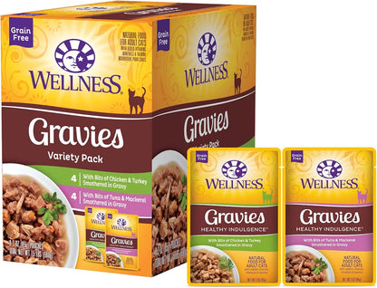 Wellness Healthy Indulgence Gravy Adult Wet Cat Food, Natural, Protein-Rich, Grain Free, 3 Ounce