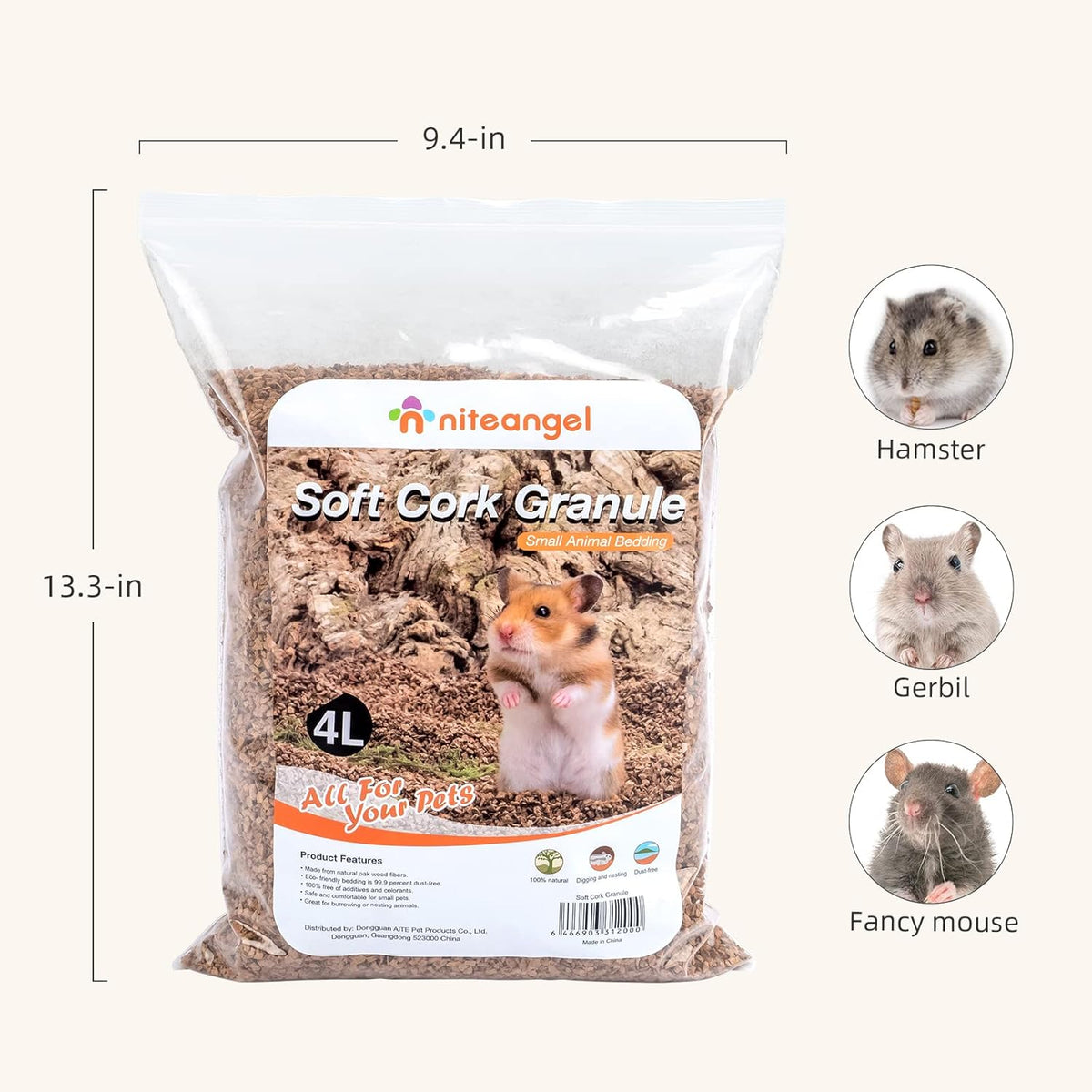 Niteangel Natural Coco/Cork Hamster Bedding Pet Litter for Dwarf Syrian Hamsters, Gerbils, mices