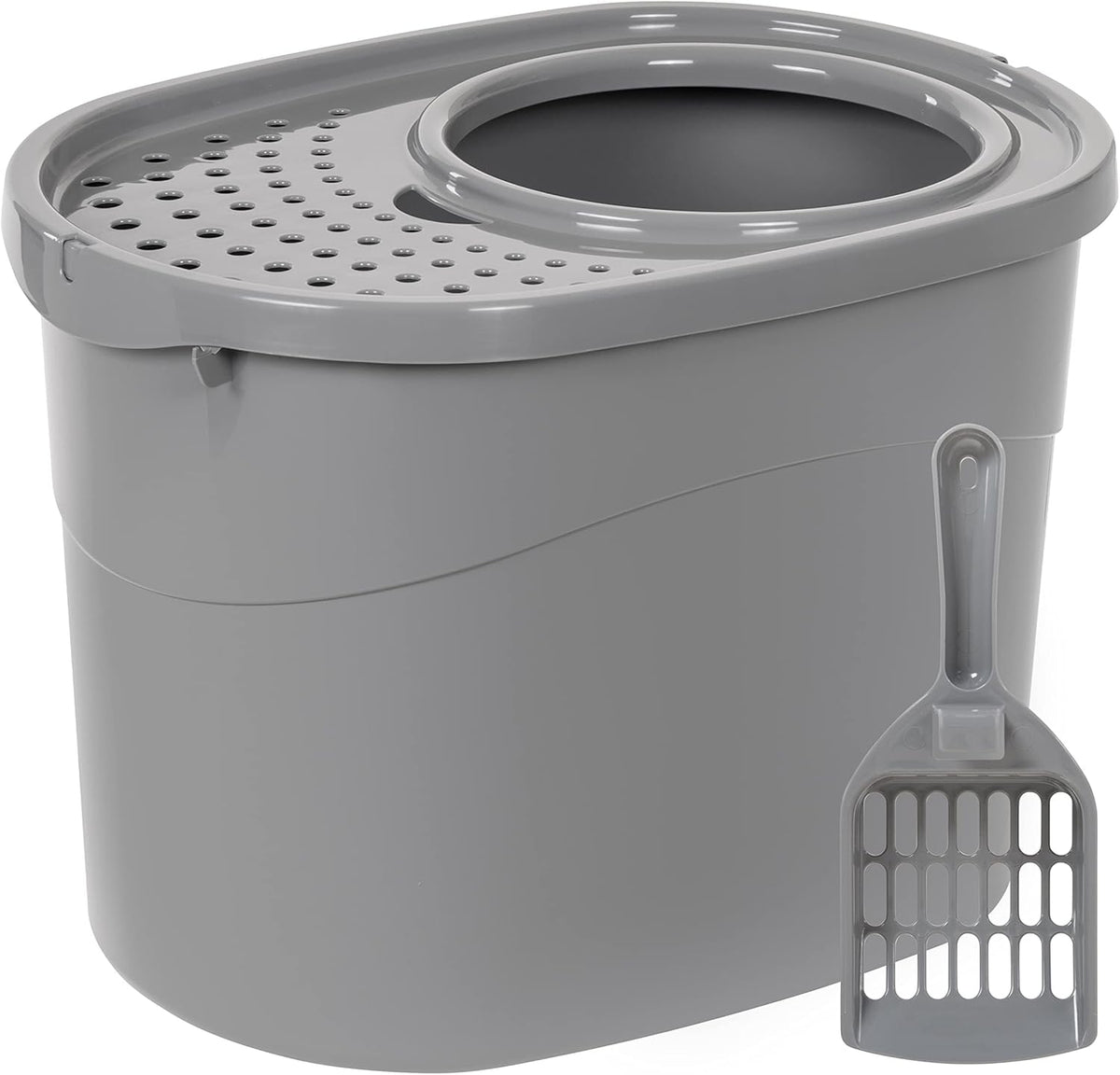 Amazon Basics Large Cat Litter Box with High Sides, Top Entry, Includes Scoop, 20.5 x 14.75 x 14.38