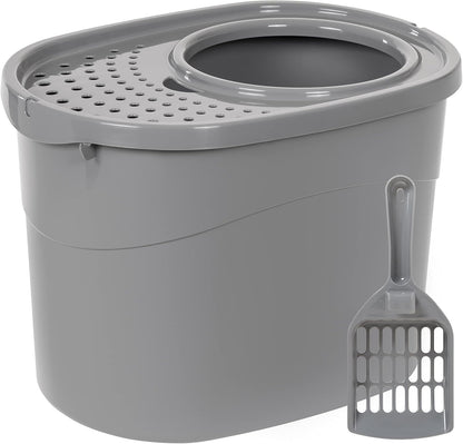 Amazon Basics Large Cat Litter Box with High Sides, Top Entry, Includes Scoop, 20.5 x 14.75 x 14.38