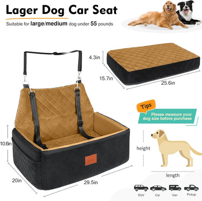 Dog Car Seat for Large Medium Dogs,Washable Pet Car Seat Under 55 lbs or 2 Small Dogs,Dog Booster