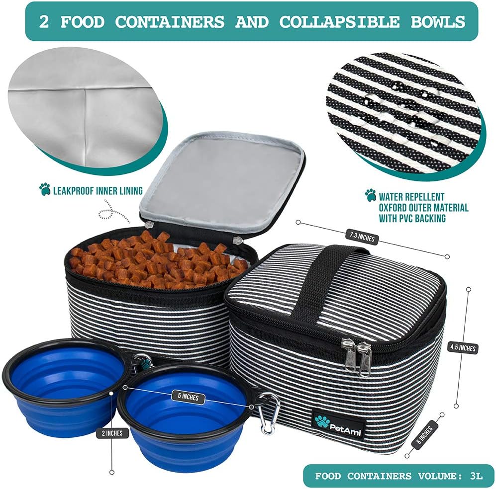 PetAmi Dog Travel Bag - Travel Pet Organizer with Food Container and Bowls, Perfect for Weekend