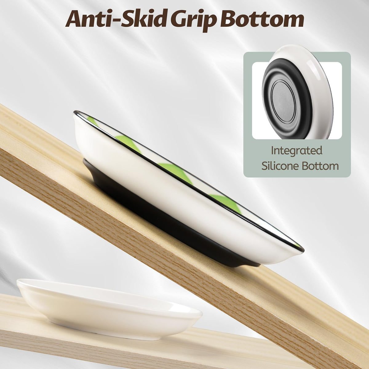 Non-Slip Cat Bowl,Ceramic Cat Food Bowls with Silicone Bottom, Anti-Whisker Fatigue Cats Dishes