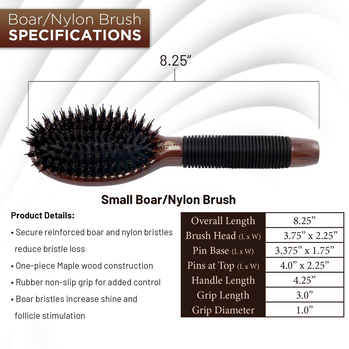 Kenchii Boar and Nylon Bristle Dog/Cat Grooming Brush with One-Piece Maple Body-Choose Size Large