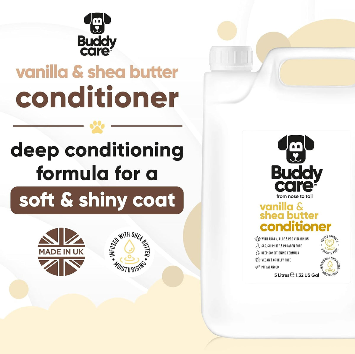 Vanilla & Shea Butter Dog Conditioner (169.07oz) Aloe Vera, Argan Oil & Pro Vitamin B5 to Detangle