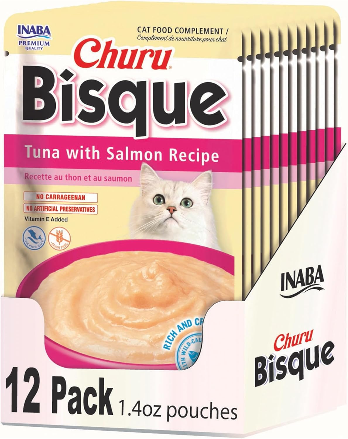 INABA Churu Bisque for Cats, Creamy Lickable Purée Side Dish with Vitamin E, 1.4 Ounces per Pouch