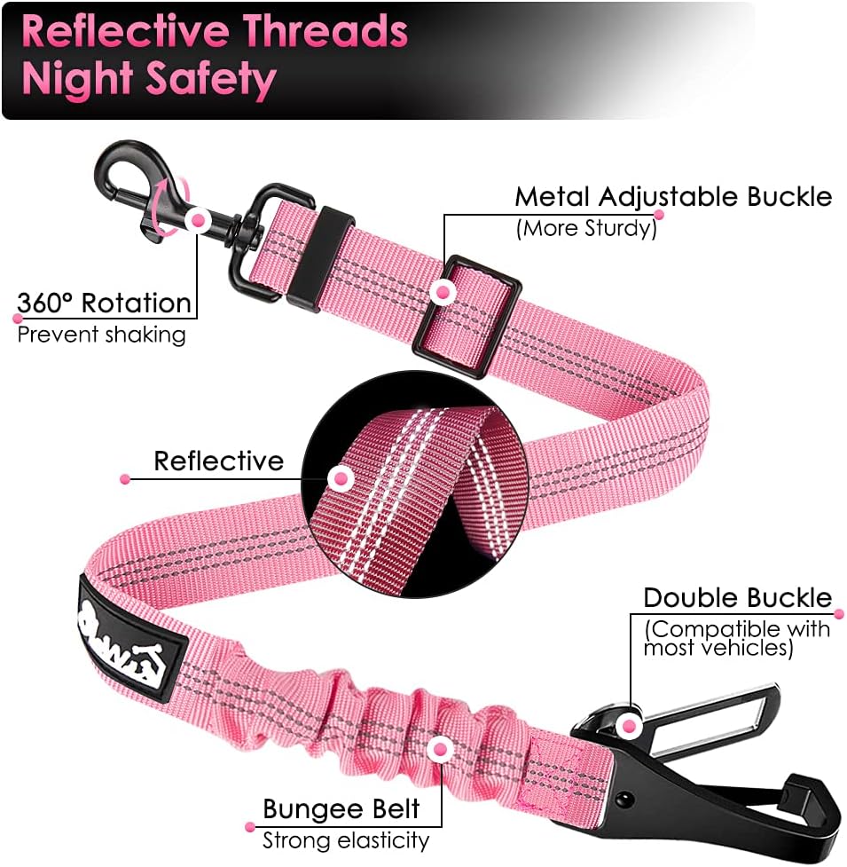 SlowTon Dog Seat Belt, Adjustable Dog Safety Belt Leash, 2 in 1 Latch Bar Attachment Dog Car
