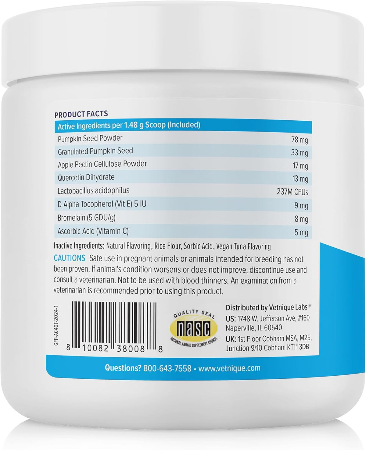 Vetnique Glandex Feline Anal Gland or Daily Probiotic Fiber Supplement Powder for Cats with