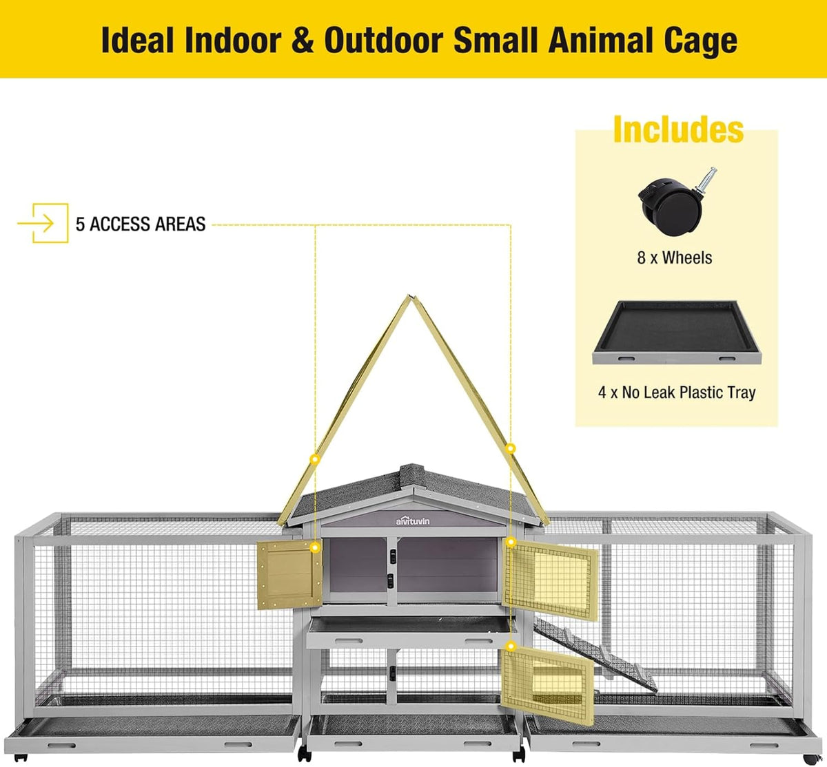 Aivituvin Rabbit Hutch Large 2-Story Bunny Cage Indoor Outdoor on Wheels Bunny House with