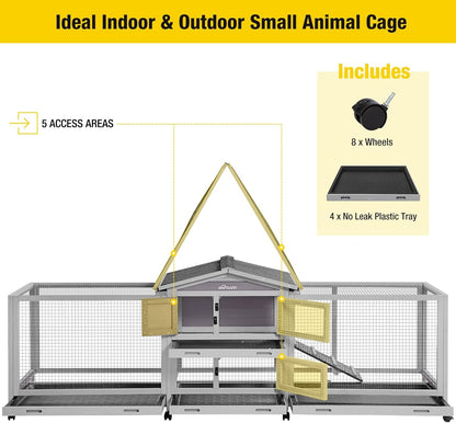 Aivituvin Rabbit Hutch Large 2-Story Bunny Cage Indoor Outdoor on Wheels Bunny House with