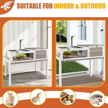 Tortoise Habitat Large Wooden Tortoise Enclosure Habitat with No-Leaking Tray Indoor & Outdoor