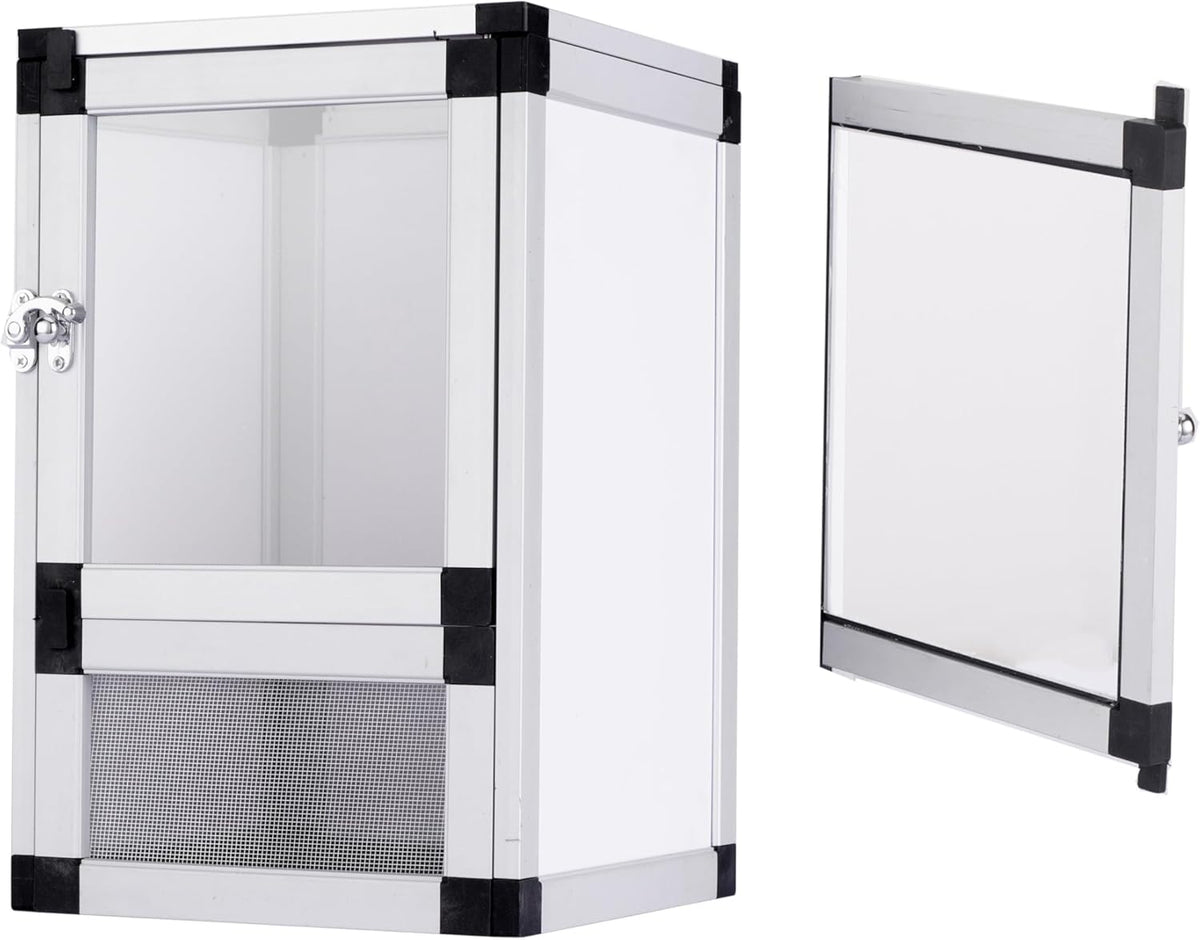 8" x 8" x 12" Bright White Reptile Cage, Rainforest Habitat with Acrylic Door, Ventilated Terrarium