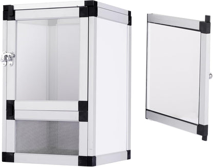 8" x 8" x 12" Bright White Reptile Cage, Rainforest Habitat with Acrylic Door, Ventilated Terrarium