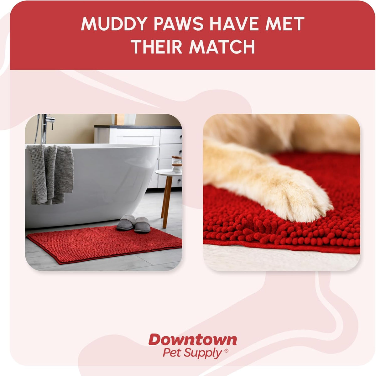 My Doggy Place Microfiber Dog Mat for Muddy Paws, 60" x 36" Red - Non-Slip, Absorbent and