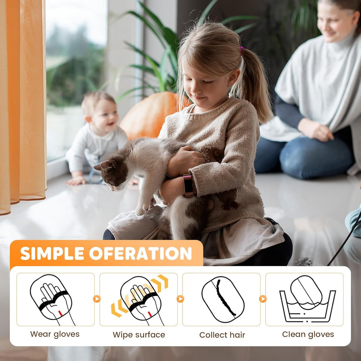 Pet Hair Removal Glove for Cats & Dogs, Reusable Pet Hair Remover Electrostatic Gloves for Couch