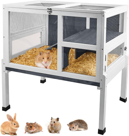2-Story Guinea Pig Cage with Stand, Indoor Wooden Hamster Cage with Ramp, Pull-Out Tray, Hideout &
