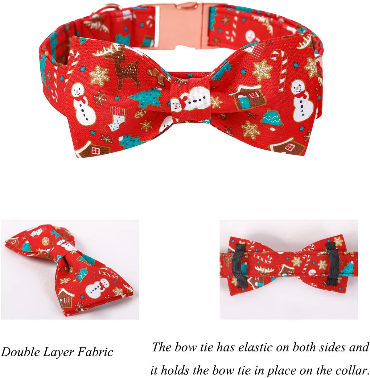 Lionet Paws Christmas Dog Collar with Bowtie, Dog Bowtie Collar with Metal Buckle for Dogs and