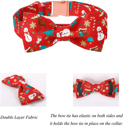 Lionet Paws Christmas Dog Collar with Bowtie, Dog Bowtie Collar with Metal Buckle for Dogs and