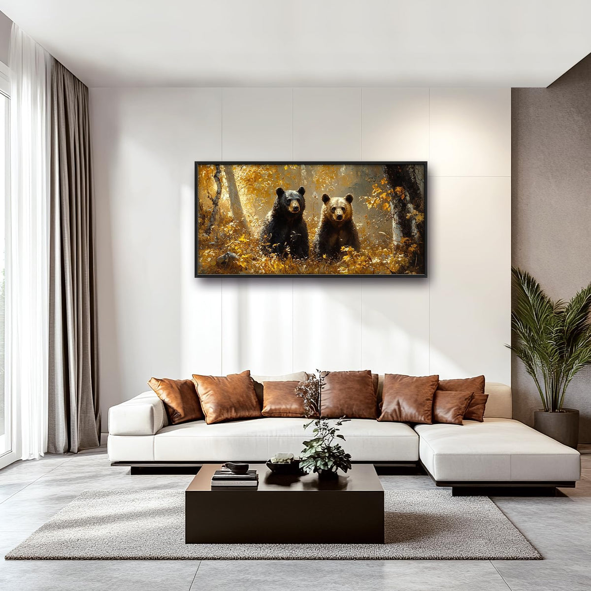 Large Forest Bear Wall Art for Living Room, Black Bear Autumn Canvas Oversized Wall Decor, Wildlife