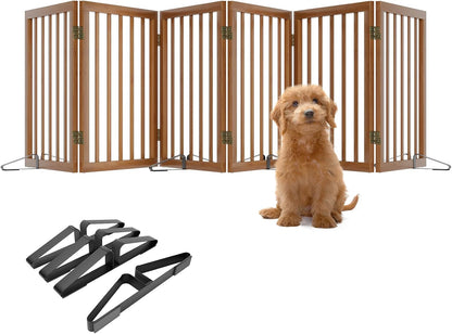 Freestanding Pet Gate Foldable Dog Gate (110 inches Wide) Walnut Bamboo Dog Gates for Stair