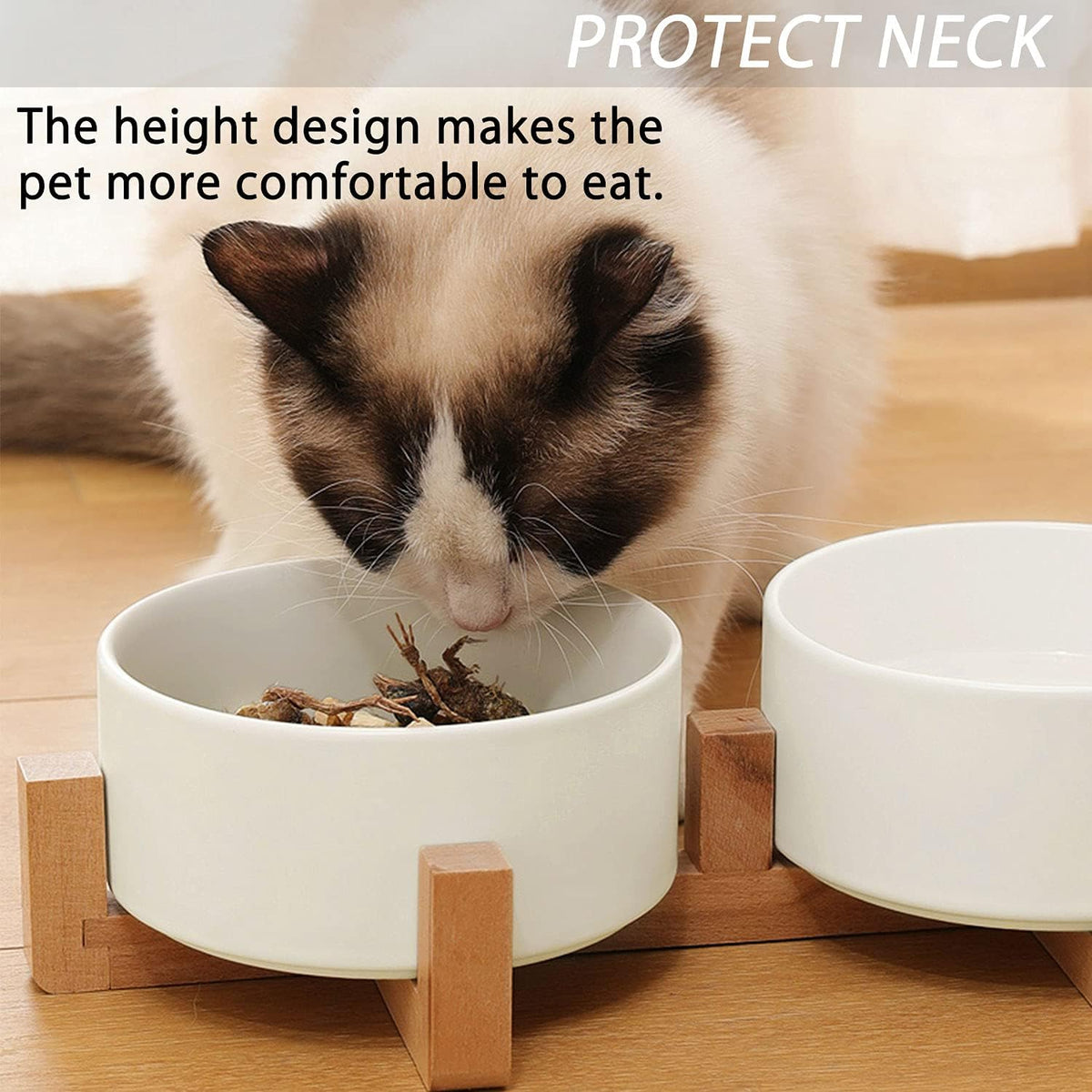 Petygooing Dog Bowls,White Ceramic Cat and Dog Bowl Set with Wood Stand for Food and Water