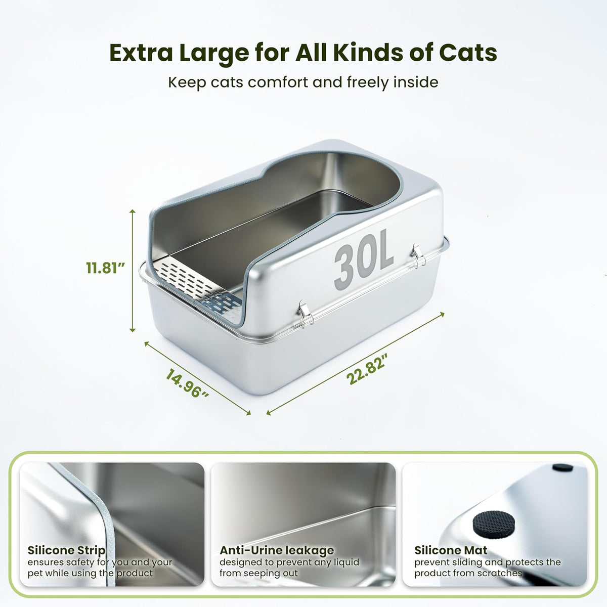 Cattasaurus 100% Stainless Steel Litter Box Enclosure for Large Cats 30+ lbs, Odor-Free & Easy to