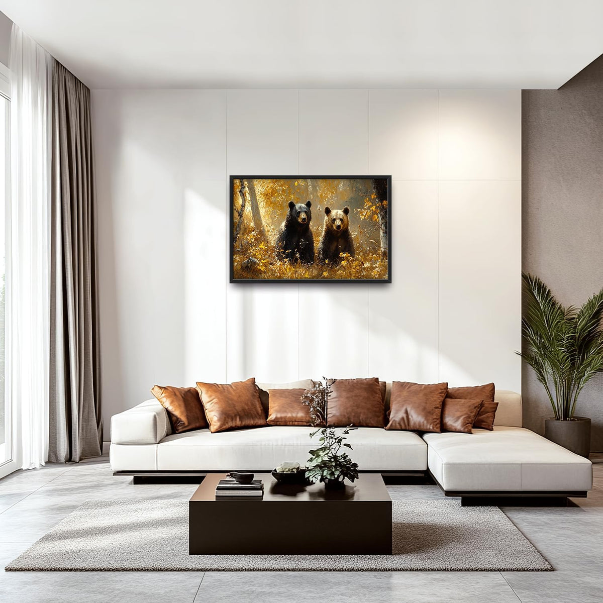 Large Forest Bear Wall Art for Living Room, Black Bear Autumn Canvas Oversized Wall Decor, Wildlife