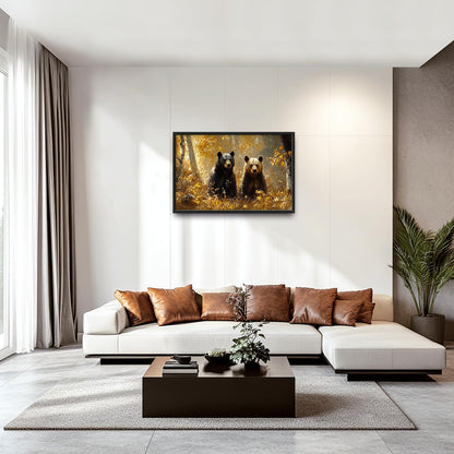 Large Forest Bear Wall Art for Living Room, Black Bear Autumn Canvas Oversized Wall Decor, Wildlife