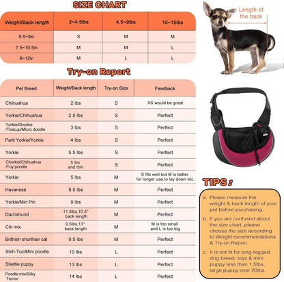 YUDODO Pet Sling Carrier for Small Dogs & Cats – Hands-Free Puppy Carrier with Safety Hook, Large