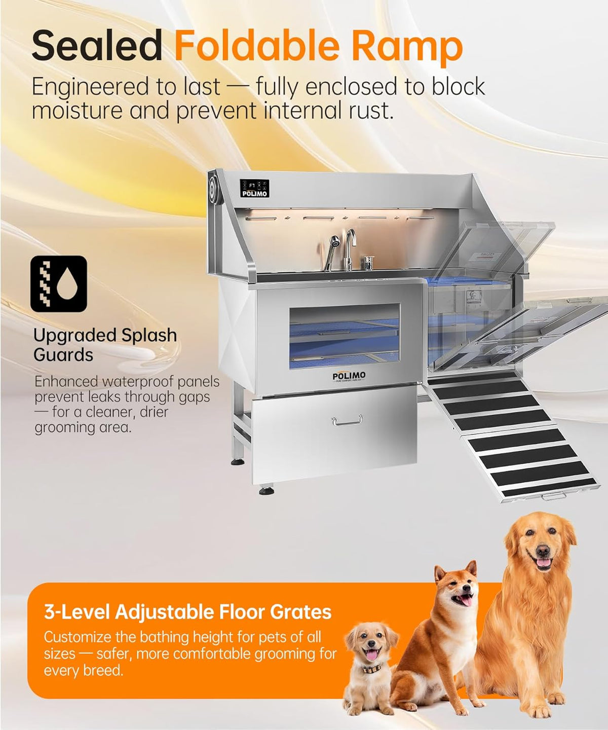 polimo Dog Washing Station with Dryer & LED, Professional Stainless Steel Grooming Tub, Dog Bathtub
