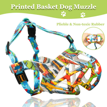 Dog Muzzle, Printed Basket Muzzle for Small Medium Large Dogs Dachshund, Beagle, German Shepherd