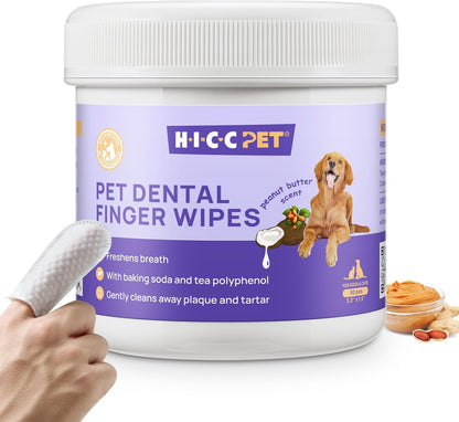 HICC PET Teeth Cleaning Wipes for Dogs & Cats, Remove Bad Breath by Removing Plaque and Tartar