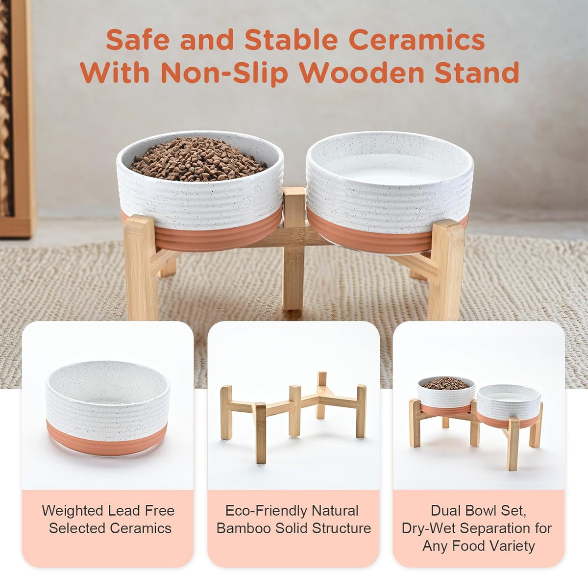 SPUNKYJUNKY Elevated Dog Bowls Ceramic, 6.1'' Dogs and Cat Food Water Bowls Raised with Non-Slip