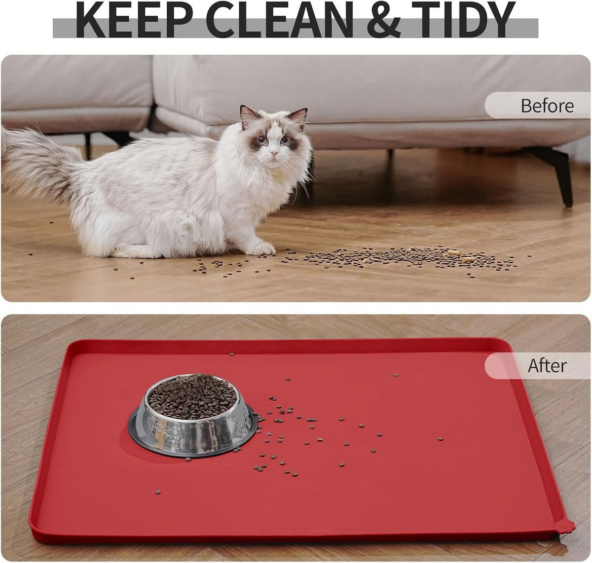Waterproof Pet Feeding Mat with High Raised Edges, Heavier and Thicker Placemats for Cat Dog Water