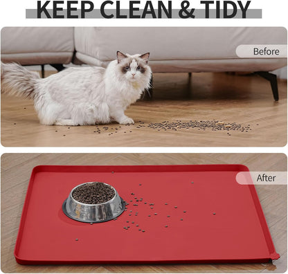 Waterproof Pet Feeding Mat with High Raised Edges, Heavier and Thicker Placemats for Cat Dog Water