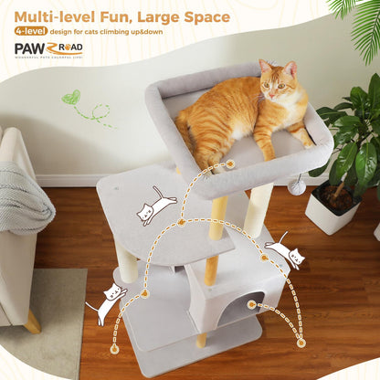 PAWZ Road Large Cat Tree, 53 Inches Modern Wooden Cat Tower for Indoor Cats, Multi-Level Cat Condos