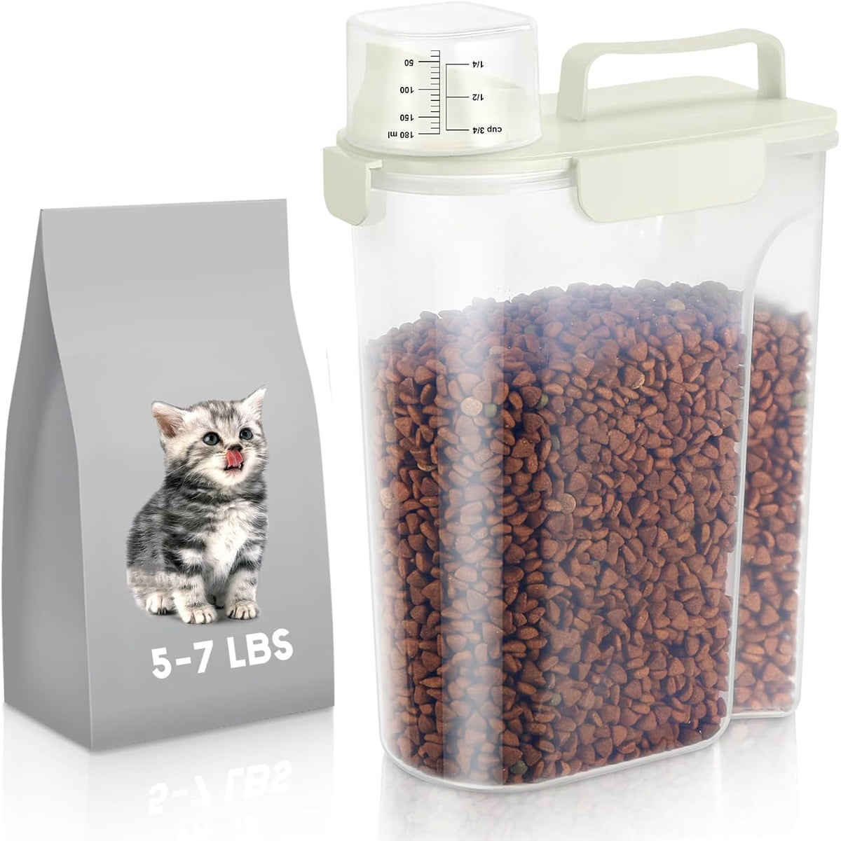 5Lbs Dog Cat Storage Container Portable with Upgraded Large Spout and Cup, Plastic Pet Food