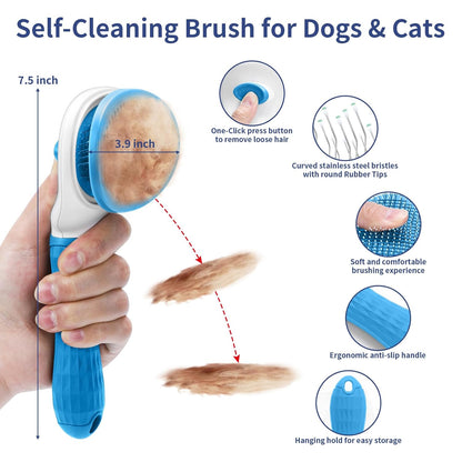 5 in 1 Dog Grooming Kit - Self-Cleaning Slicker Brush for Shedding Short Long Haired Dogs & Cats