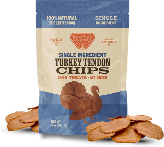 Gaines Family Farmstead Turkey Tendon Chips for Dogs – 5 oz, Natural Single-Ingredient Dog Treats