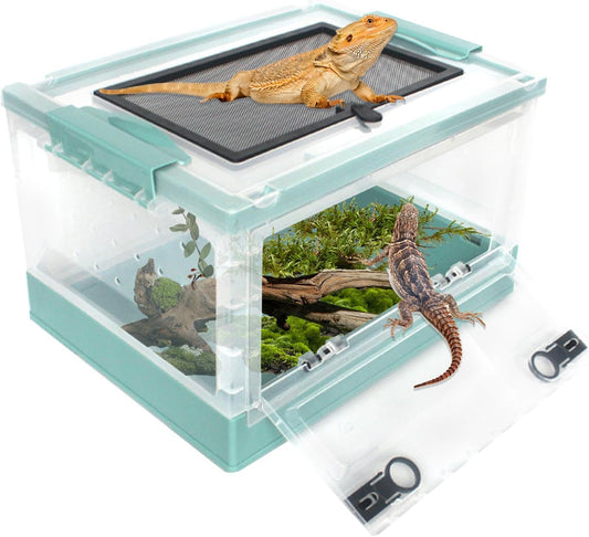 PINVNBY Plastic Reptile Feeding Box with Wheels,Reptiles Breeding Enclosure Cages Transparent