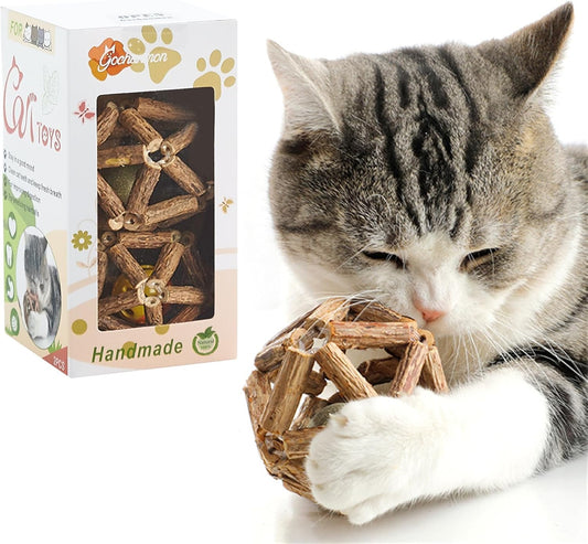 Catnip Toys-2Pcs Natural Silvervine Stick Catnip Ball&Bell Ball-Cat Toys for Indoor Cats- Cleaning